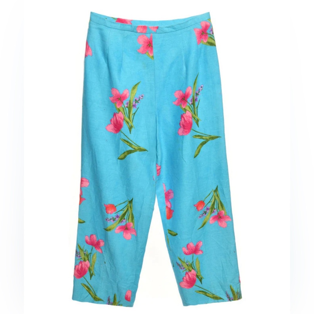 Talbots Blue Floral Linen Pants